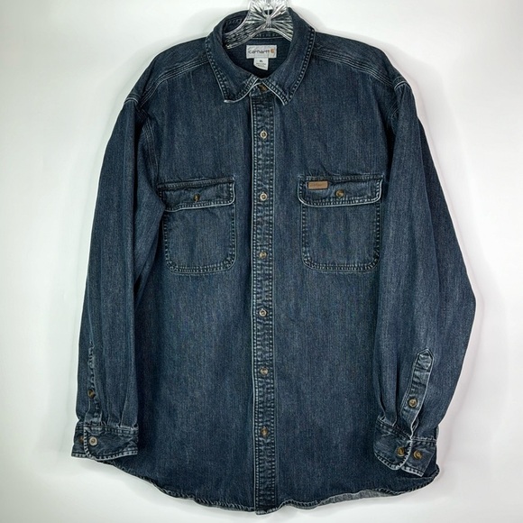 Carhartt 100082 983 Washed Denim Long Sleeve Work Shirt XL - Picture 1 of 9